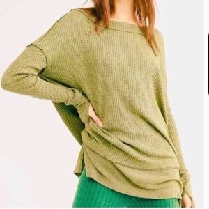 Free People North Shore Pear Green Waffle Knit Top NWT
